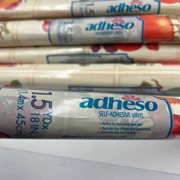 Vtg Adheso Adhesive Vinyl 14 Rolls SEALED 1.5 Yards 18" Fruit Cherry 1980's - Picture 2 of 7